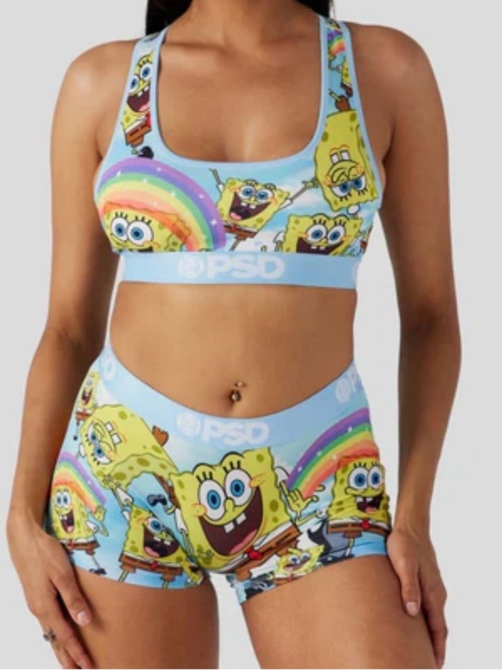 PSD Kids SpongeBob Bikini Set in Light Blue with Yellow & Rainbow Accents